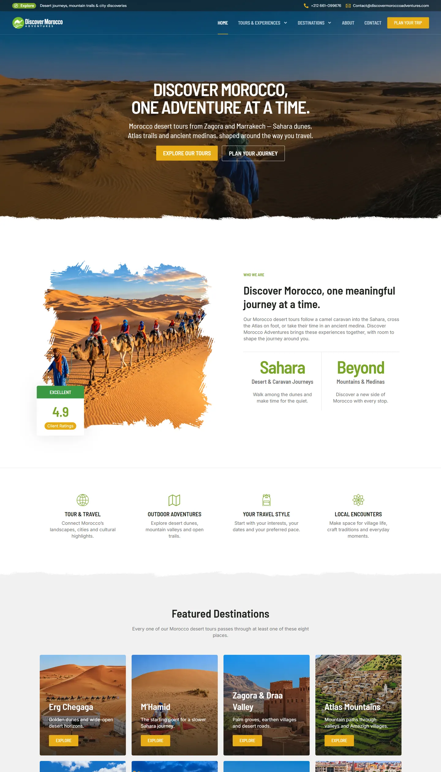 Page d’accueil du site Discover Morocco Adventures, capture du site en ligne